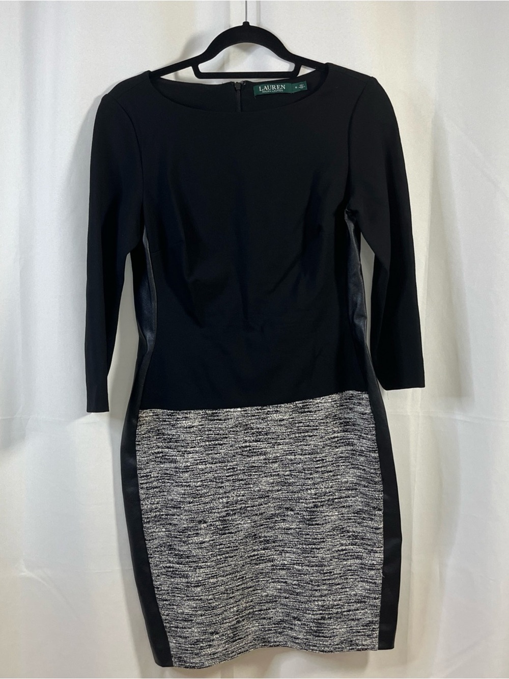 Lauren Ralph Lauren Vasha Sheath Dress Size 6 Black Faux Leather Career